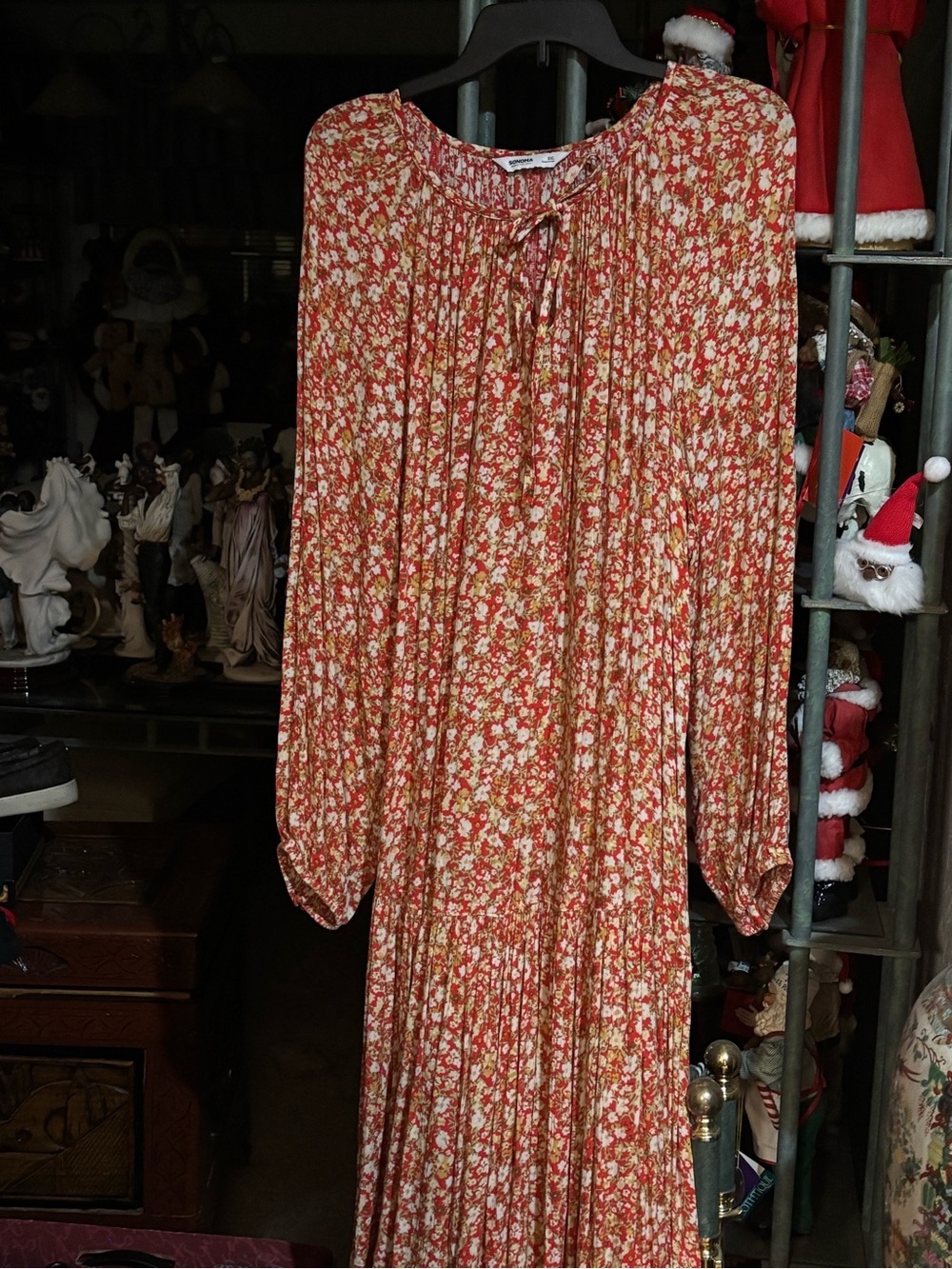 Sonoma Red Floral Tie-Neck Maxi Dress